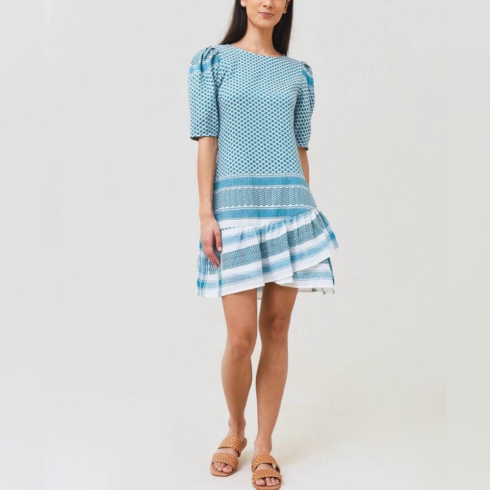 Copenhagen Olivia Mini Dress | Puff Sleeve Asymmetrical Ruffle Hem Cotton